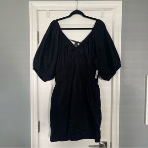 Old Navy Puff Sleeve Waist-Defined Mini Dress XL Black Cotton Poplin